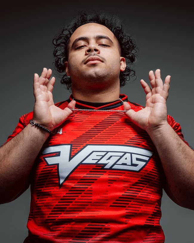 Esports Gaming Team - เสื้อแข่งอีสปอร์ตสีแดงลายเฉียง New Vegas 2026 คอปกสีดำ แขนสั้น