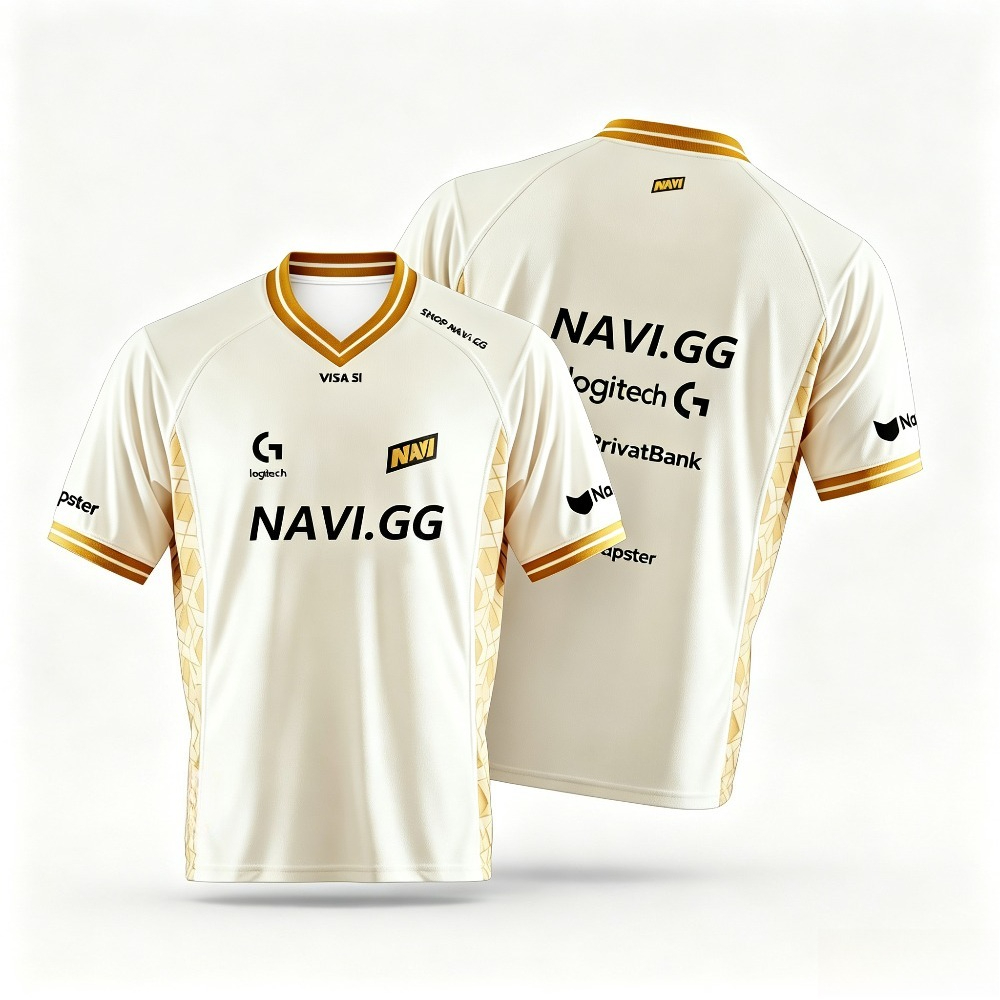Esports Gaming Team - เสื้อทีมอีสปอร์ต NAVI GG สำหรับผู้ชาย สีขาวทอง แขนสั้น
