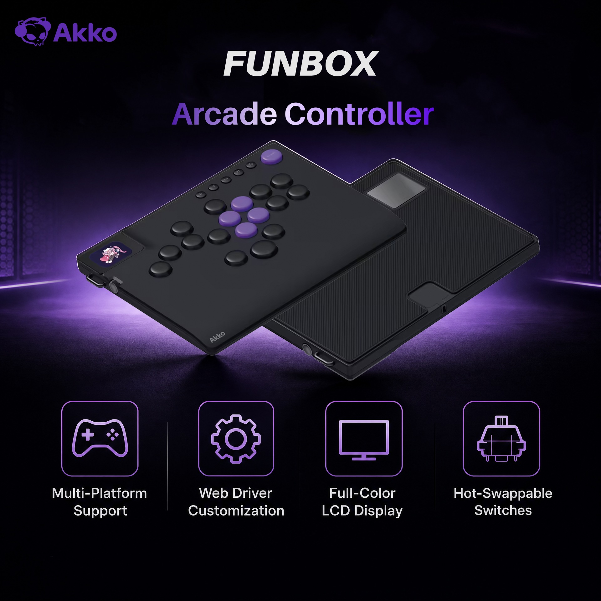 Esports Gaming Controller - Akko FUNBOX คอนโทรลเลอร์แบบไม่มีคันโยกแม่เหล็ก คอนโทรลเลอร์แบบไม่มีคันโยกสำหรับเกมอาร์เคด คีย์บอร์ดสำหรับ PC/PS5/PS4