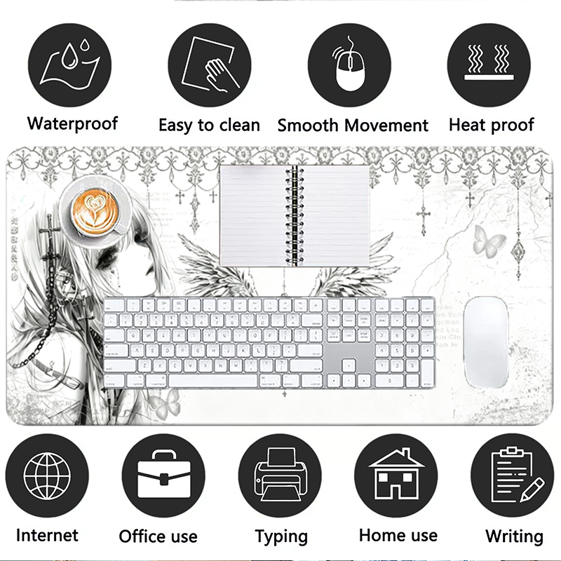 แผ่นรองเมาส์หนังสีดำสีขาวอะนิเ - Esports Gaming Mouse Pad บทวิจารณ์และราคา